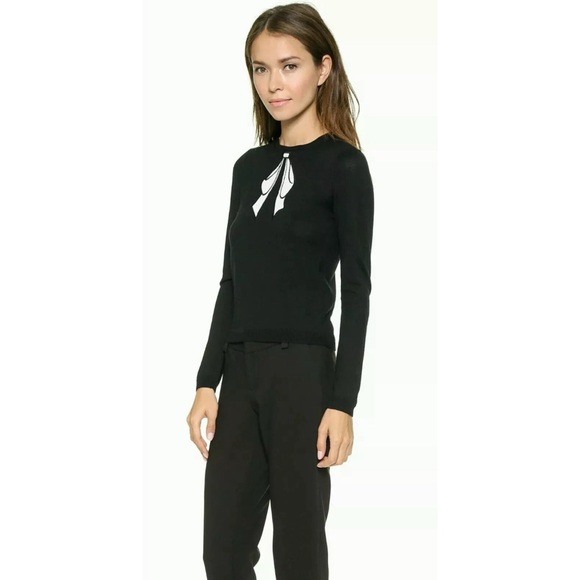 Alice + Olivia Black Embroidered Ribbon Bow Collared Sweater - Picture 4 of 9